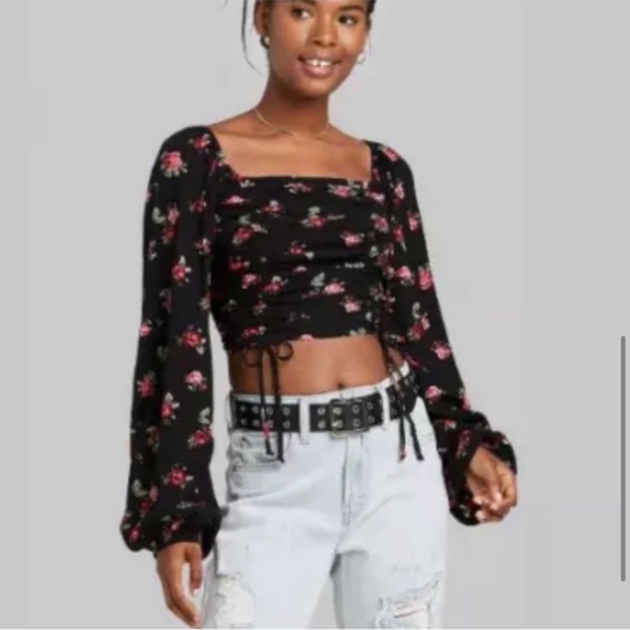 wild fable Tops - Wild Fable Rose Crop Peasant Blouse Long Sleeve - Sz L